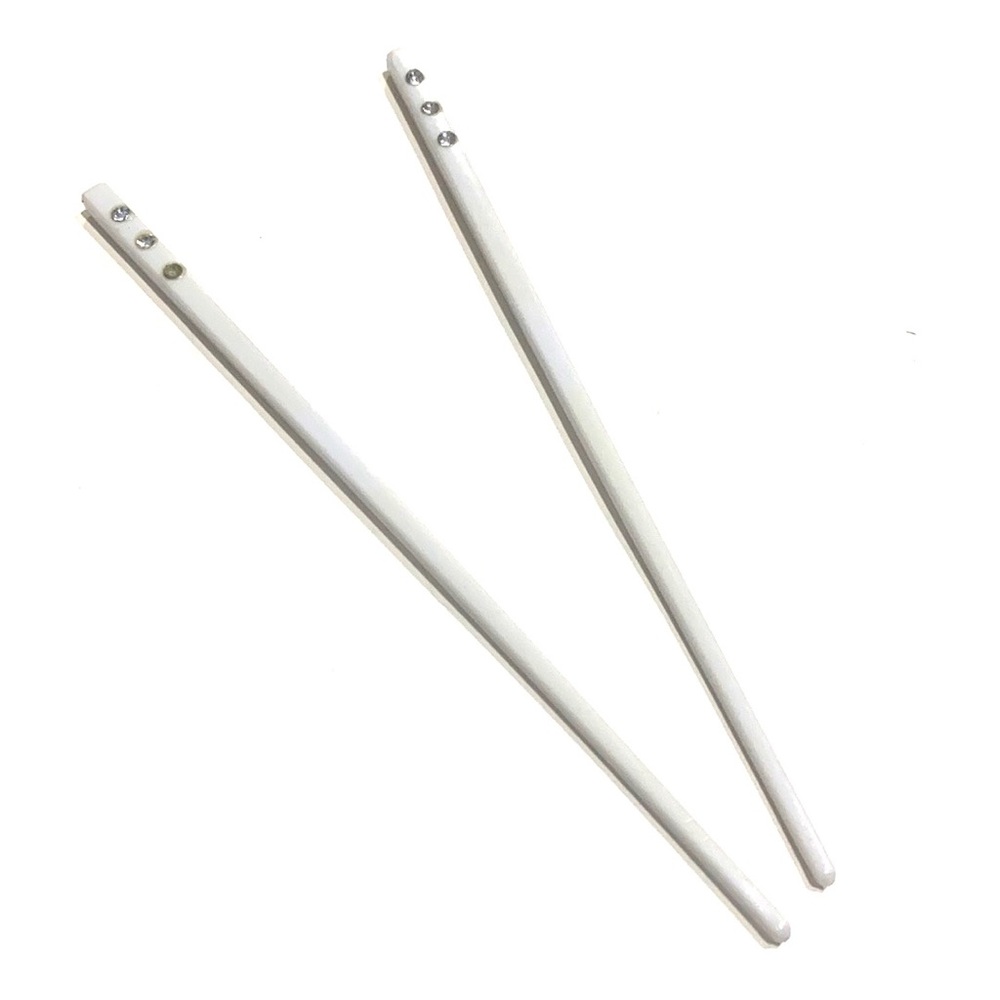 White Updo Hair Sticks Picks Rhinestone Accents